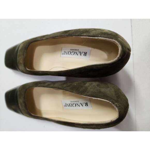 Rangoni Italy Womens Suede Leather Shoes 7B Green Mid-Heel 2.25" Slip On - Picture 9 of 12
